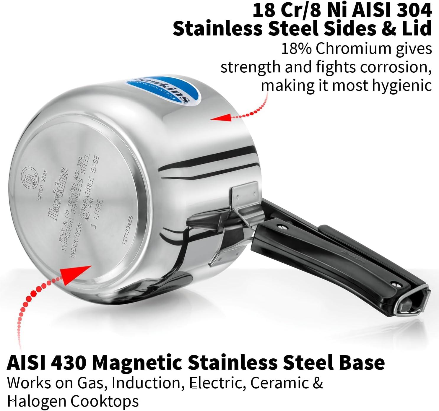 image:imageHawkins Pressure Cooker Stainless Steel Inner Lid Cooker Tall Design Cooker Induction Cooker Silver Hss3T 3 Liter 3 Litre