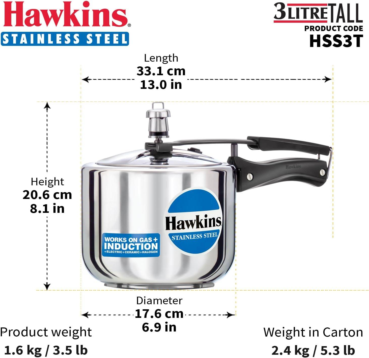 image:imageHawkins Pressure Cooker Stainless Steel Inner Lid Cooker Tall Design Cooker Induction Cooker Silver Hss3T 3 Liter 3 Litre