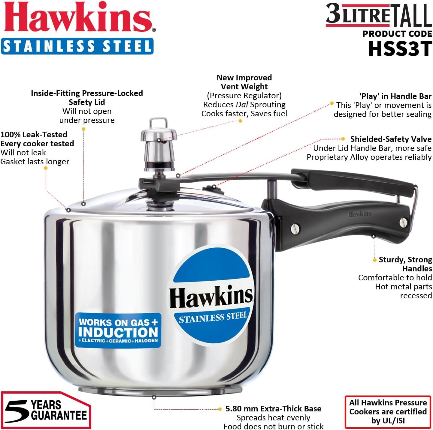 image:imageHawkins Pressure Cooker Stainless Steel Inner Lid Cooker Tall Design Cooker Induction Cooker Silver Hss3T 3 Liter 3 Litre