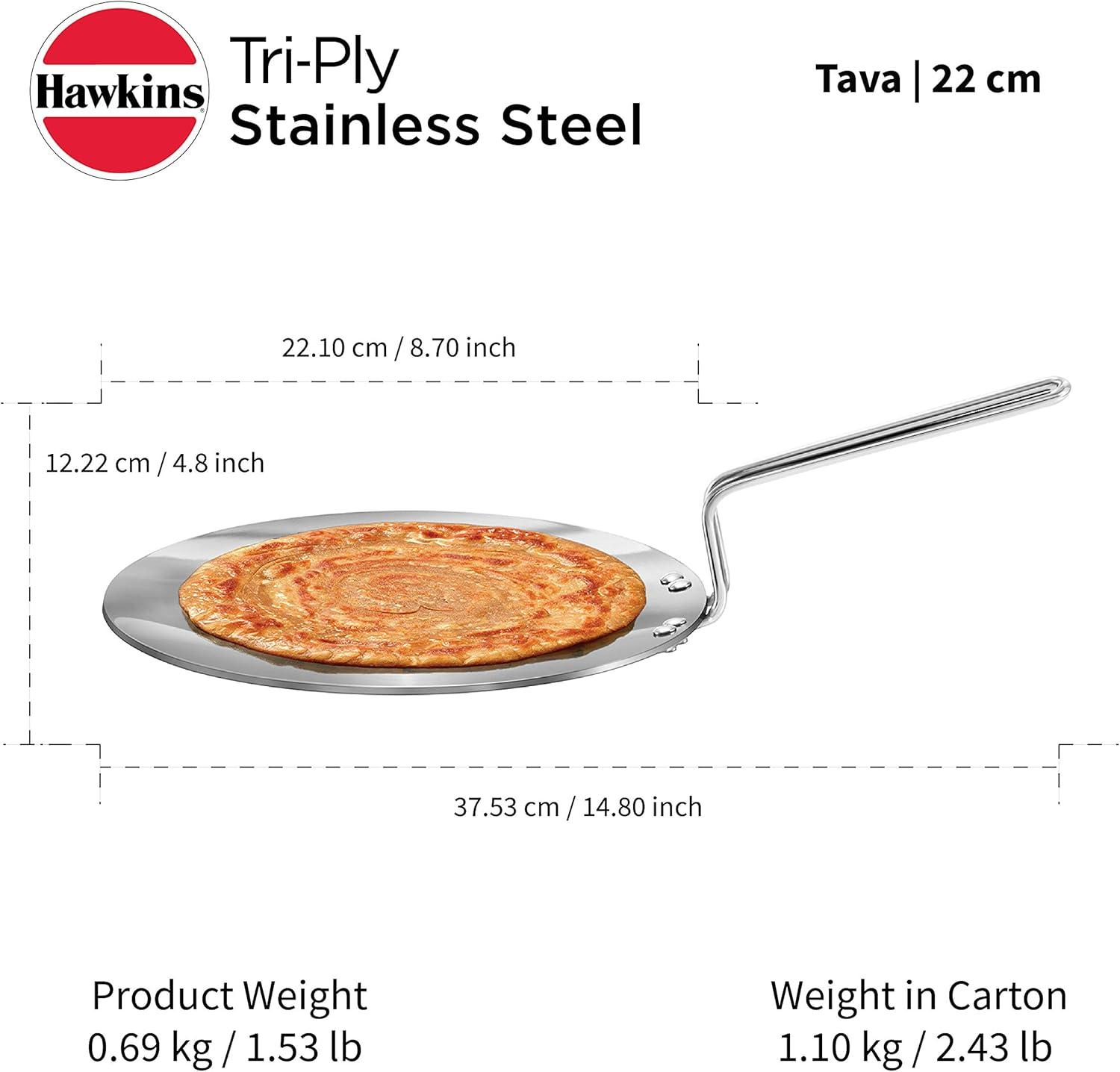 image:imageHawkins TriPly Stainless Steel Tava 22 cm 35mm Induction Compatible
