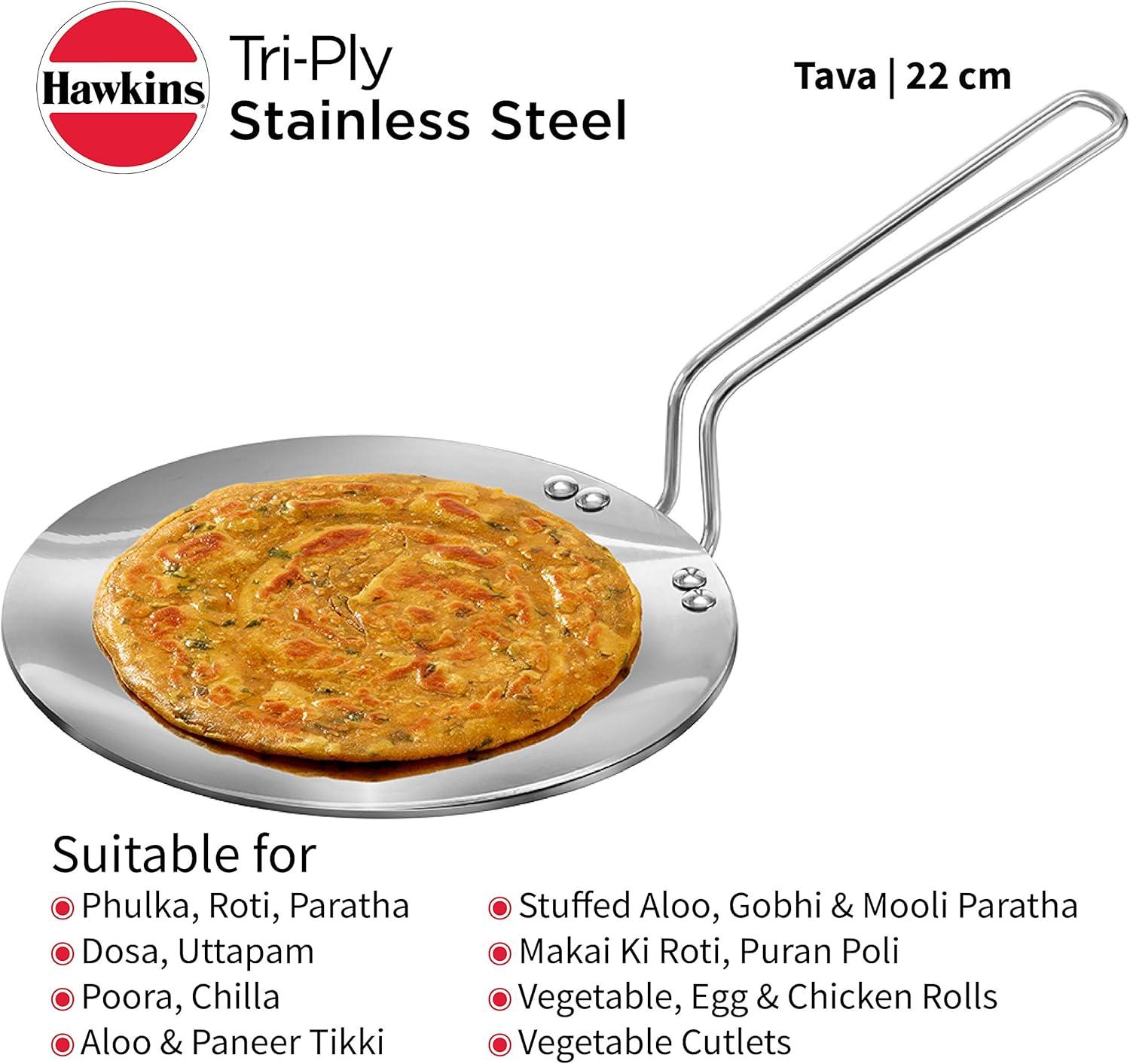 image:imageHawkins TriPly Stainless Steel Tava 22 cm 35mm Induction Compatible