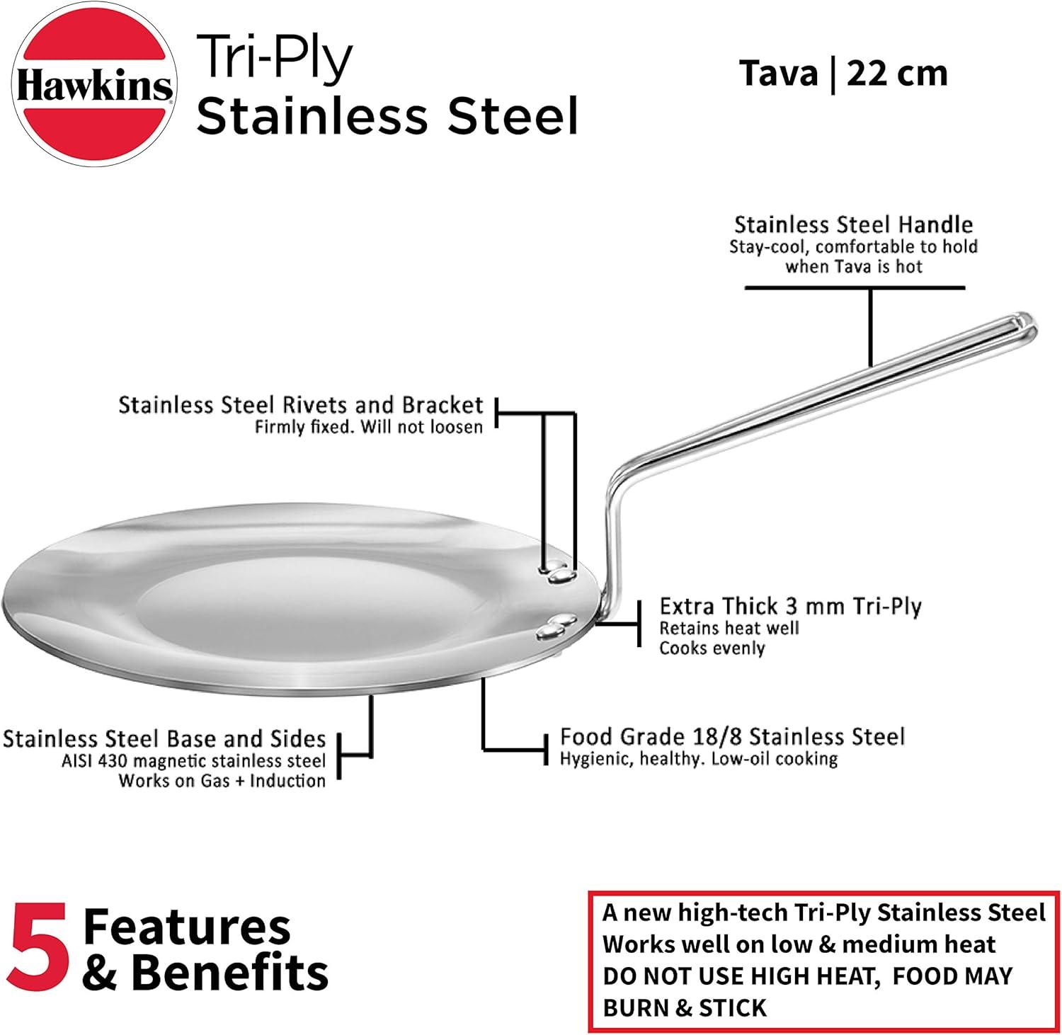 image:imageHawkins TriPly Stainless Steel Tava 22 cm 35mm Induction Compatible