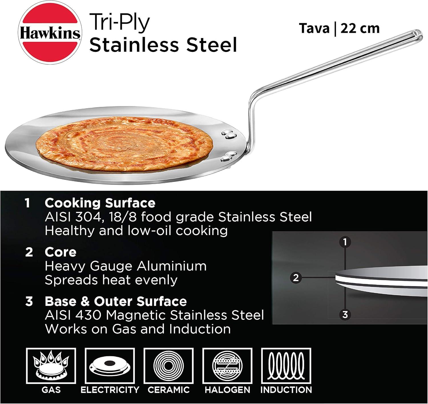 image:imageHawkins TriPly Stainless Steel Tava 22 cm 35mm Induction Compatible