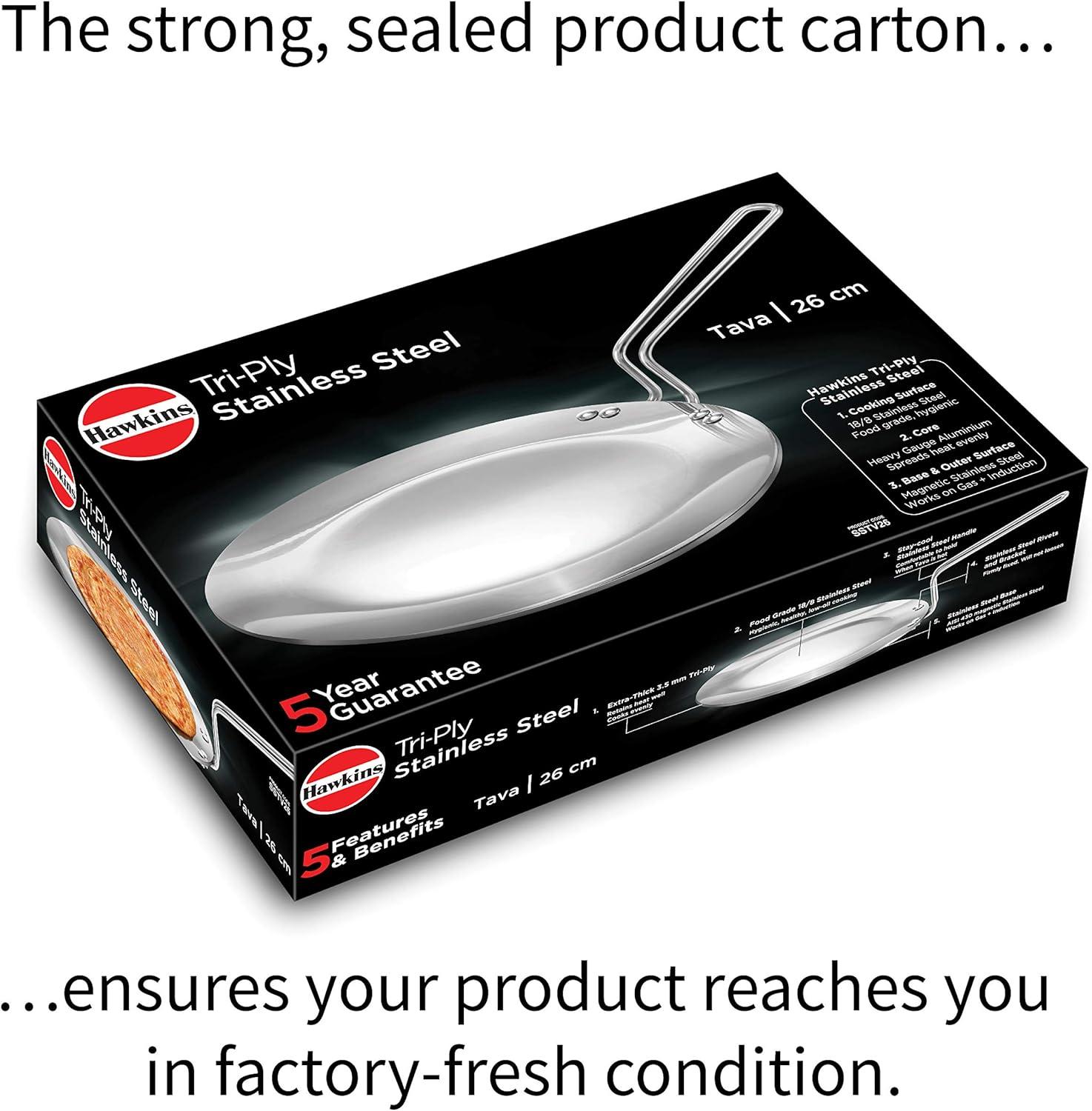 image:imageHawkins TriPly Stainless Steel Tava 26 cm 35mm Induction Compatible