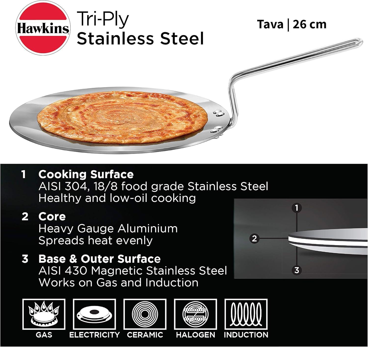 image:imageHawkins TriPly Stainless Steel Tava 26 cm 35mm Induction Compatible