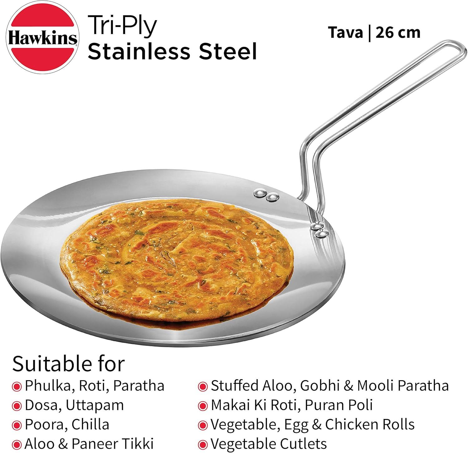 image:imageHawkins TriPly Stainless Steel Tava 26 cm 35mm Induction Compatible