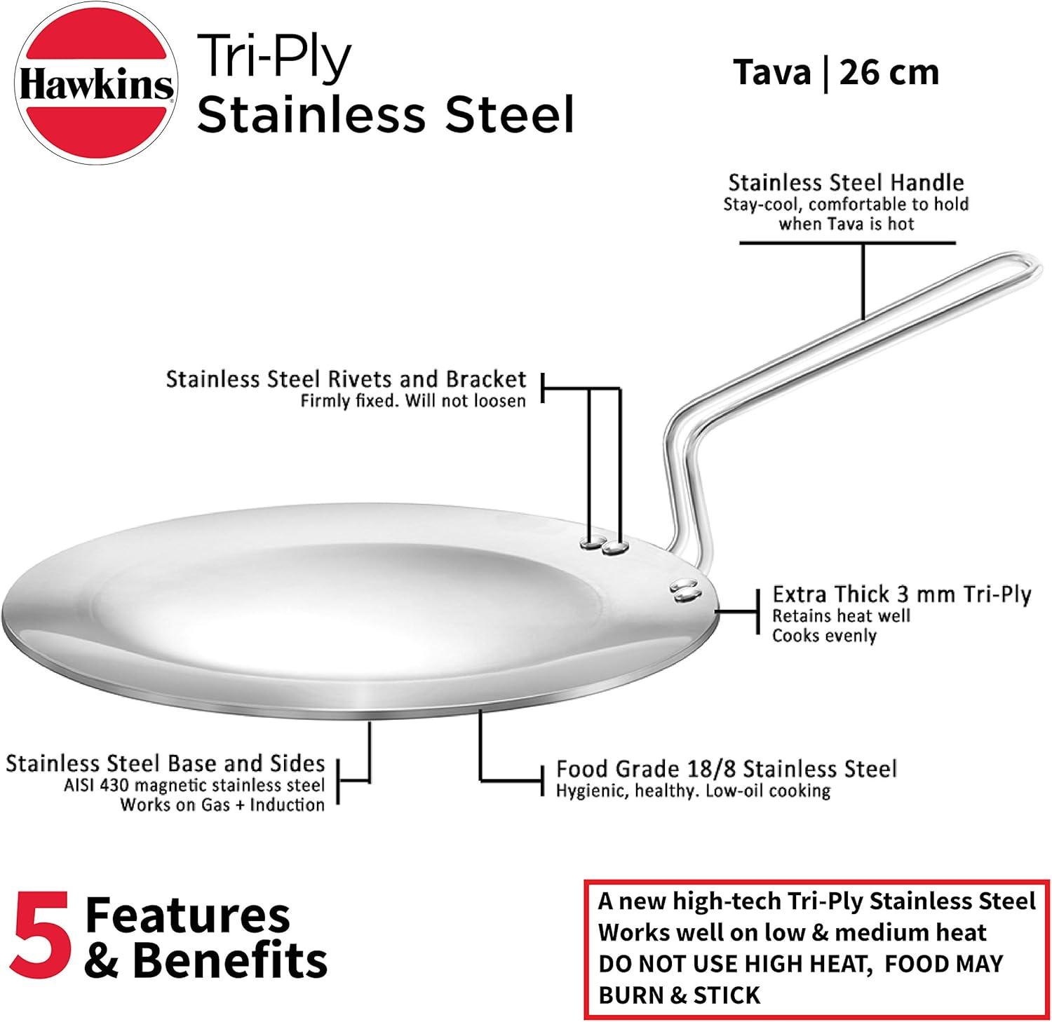 image:imageHawkins TriPly Stainless Steel Tava 26 cm 35mm Induction Compatible