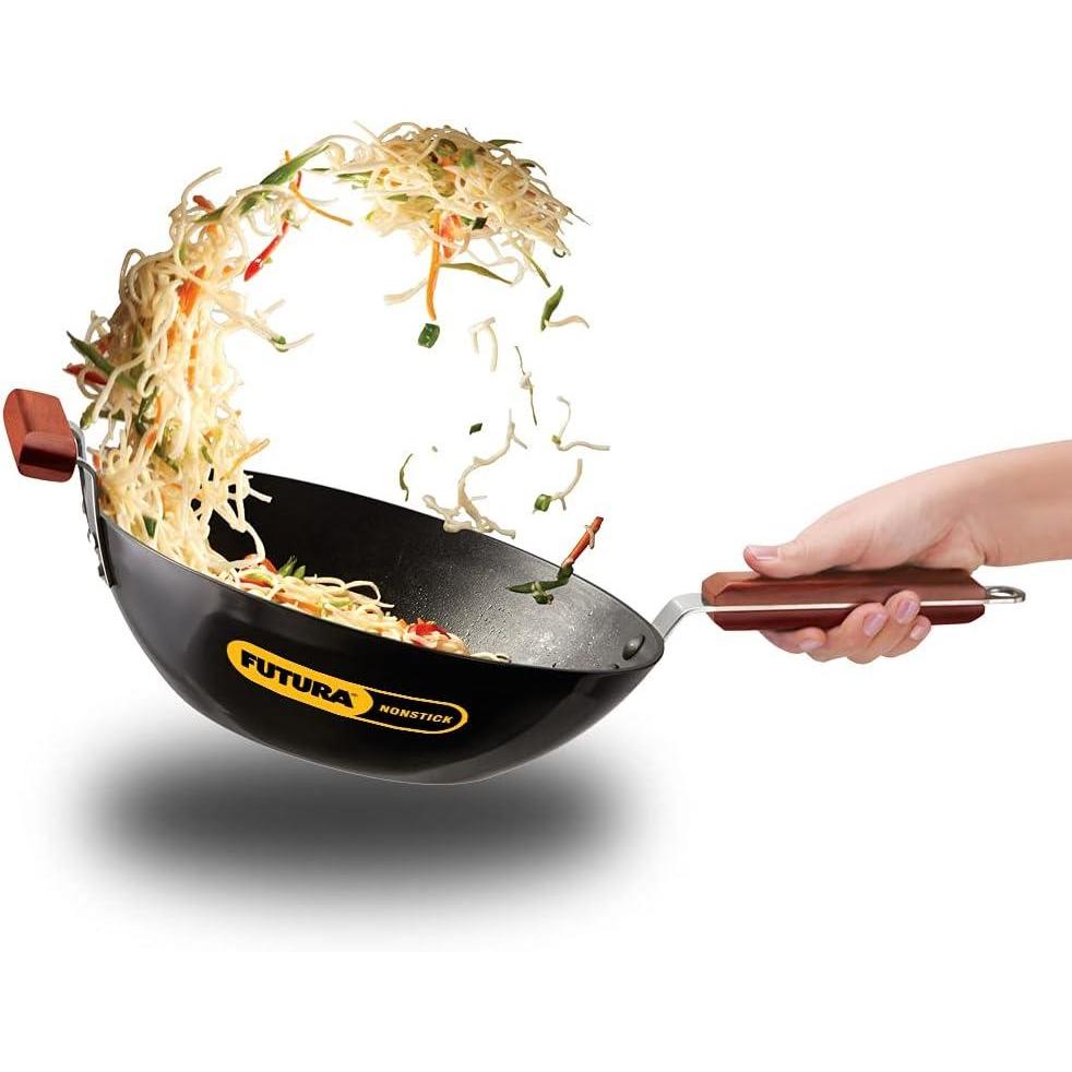 image:imageFutura Hawkins Nonstick Wok Stir FryDeep Fry Pan with 2 Stay Cool Rosewood Handles 115 Black