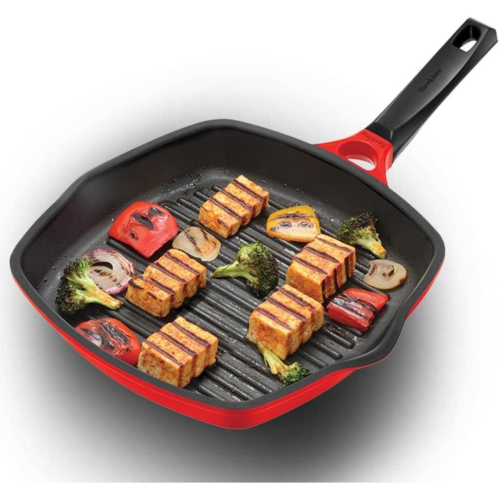 image:imageHAWKINS 30 cm Grill Pan Non Stick Die Cast Grilling Pan Square Grill Pan for Gas Stove Ceramic Coated Pan Roast Pan Red DCGP30