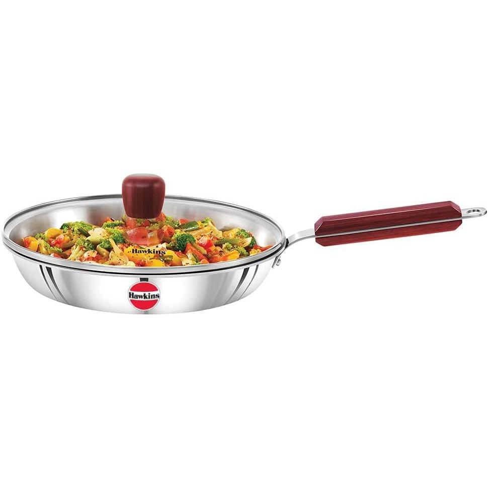 image:imageHawkins 24 cm Frying Pan Triply Stainless Steel Fry Pan with Glass Lid Induction Frying Pan Frypan Silver SSF24G