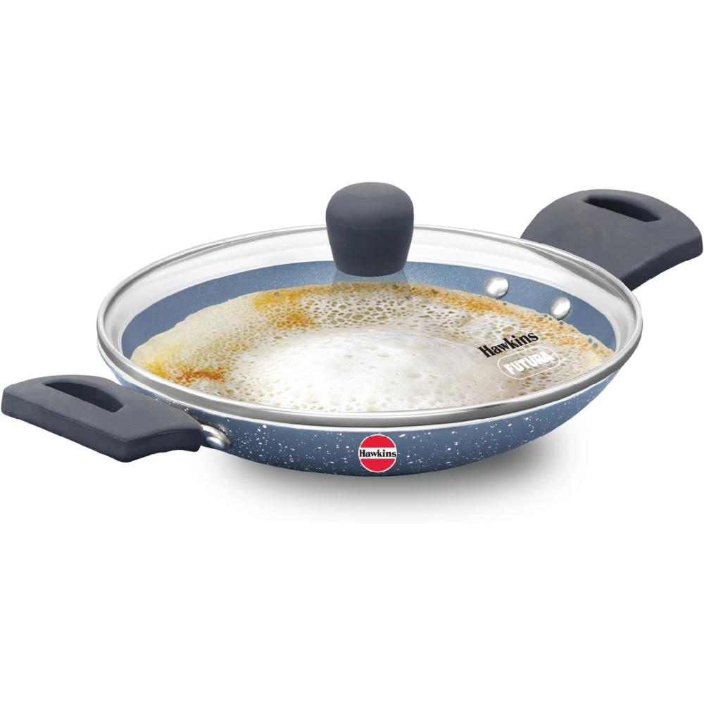 image:imageHawkins Nonstick Pro 09 Litre Appachatty Mini Kadhai Appachatti Appachetty Appam Pot Maker Deep Fry Pan with Glass Lid Granite Kadai