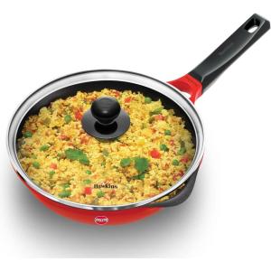 image:imageHAWKINS 22 cm Frying Pan Die Cast Non Stick Fry Pan with Glass Lid Ceramic Coated Pan Induction Frying Pan Small Frying Pan Red IDCF22G