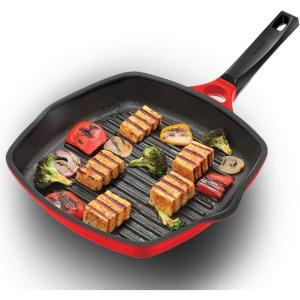 image:imageHAWKINS 30 cm Grill Pan Non Stick Die Cast Grilling Pan Square Grill Pan for Gas Stove Ceramic Coated Pan Roast Pan Red DCGP30