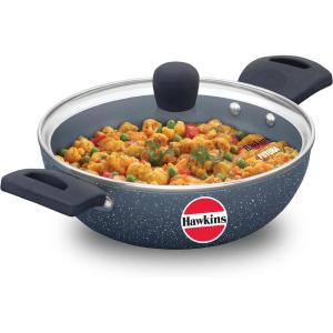 image:imageHawkins Ceramic Nonstick 175 Litre Deep Kadhai Induction Deep Fry Pan with Glass Lid Granite Kadai ICK175G