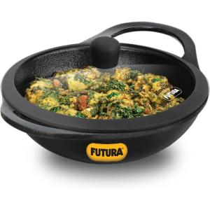 image:imageHawkins Futura 2 Litre Cast Iron Kadhai Naturally Nonstick Cast Iron Kadai with Glass Lid Cast Iron Cookware for Kitchen Black CIK20G