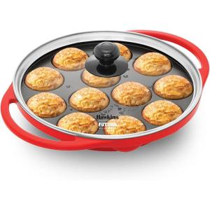 image:imageHawkins Futura 24 cm inside diameter Appe Pan 26 cm outer diameter Non Stick Paniyaram maker with Glass Lid 12 Cups Paniyarakkal Litti Kuzhi Paniyaram Ponganalu Red NAPE24G