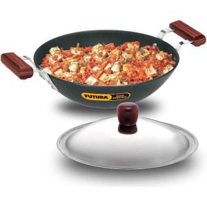 image:imageHawkins Futura 25 Litre Deep Fry Pan Long Handle Hard Anodised Kadai with Stainless Steel Lid Flat Bottom Kadhai Black ADL25S375 L Induction