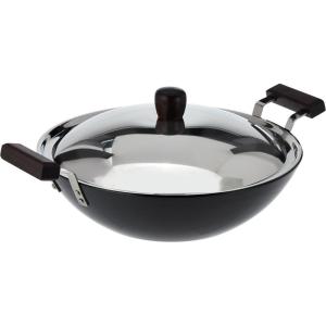 image:imageHawkins Futura 25 Litre Deep Fry Pan Long Handle Hard Anodised Kadai with Stainless Steel Lid Flat Bottom Kadhai Black ADL25S5 L Non Induction