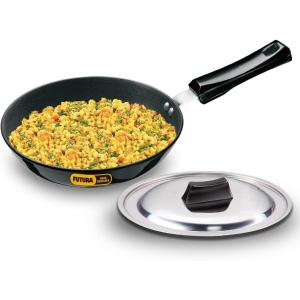 image:imageHawkins Futura Hard Anodised Induction Compatible Frying Pan with Stainless Steel Lid Capacity 11 Litre Diameter 22 cm Thickness 406 mm Black IAF22S