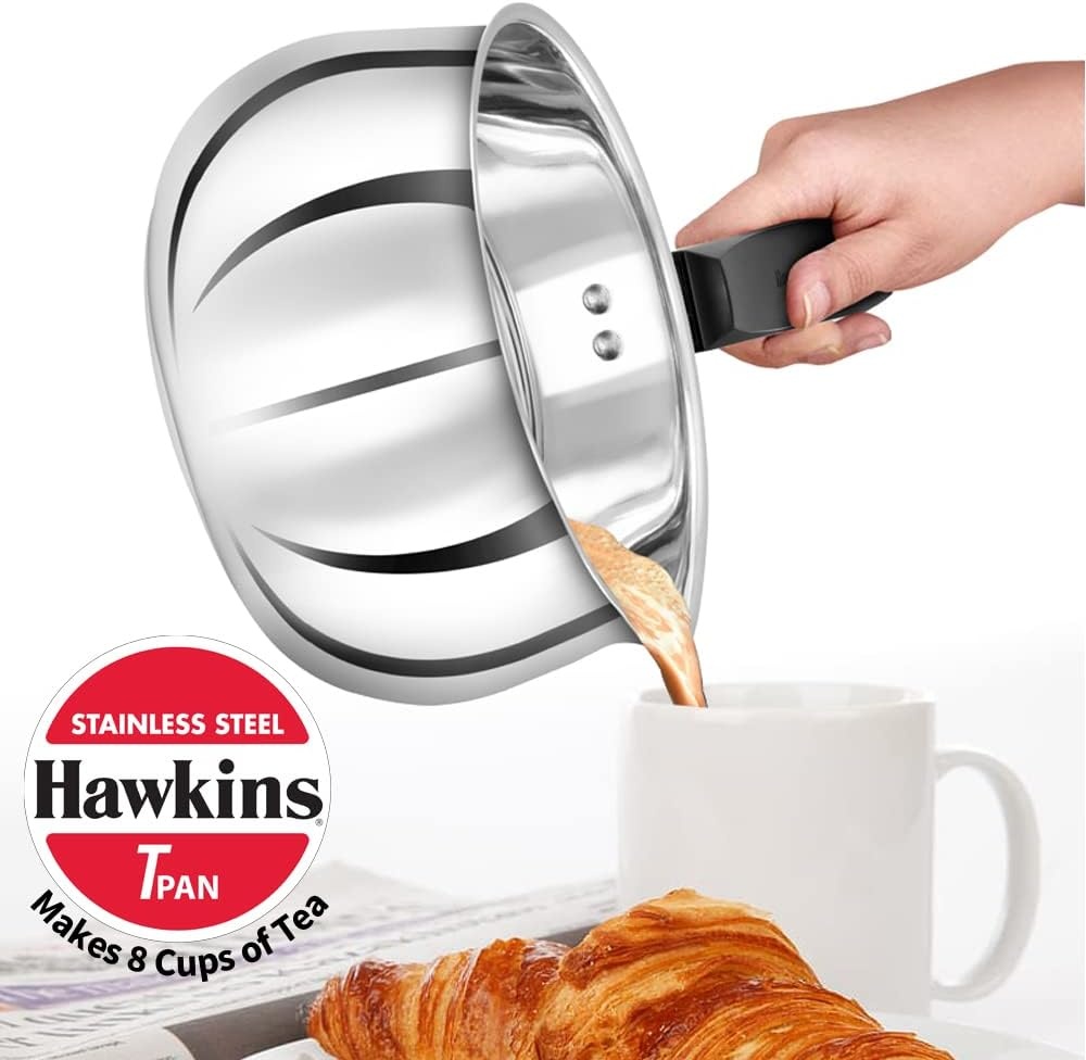 image:imageHawkins Tpan Stainless Steel Tea Pan with Glass Lid Induction Sauce Pan Chai Pan Saucepan Silver SST20G 2 Litre