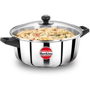 image:imageHawkins 5 Litre Cook n Serve Casserole Stainless Steel Saucepan with Glass Lid Induction Pan Sauce Pan for Cooking and Serving Black SSCB50G