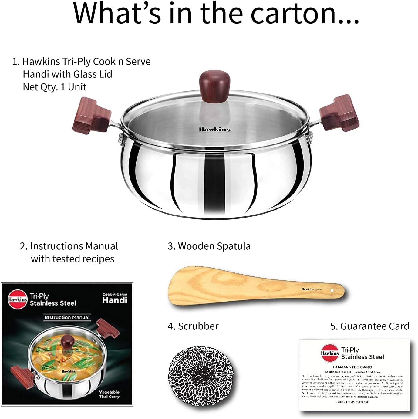 image:imageHawkins 2 Litre Cook n Serve Handi Triply Stainless Steel Handi with Glass Lid Induction Sauce Pan Biryani Handi Saucepan Silver SSH20G