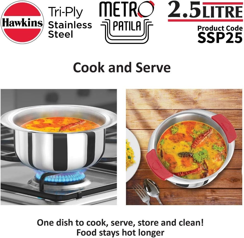 image:imageHawkins 2 Litre Metro Patila Triply Stainless Steel Tope Induction Bhagona Tapeli Silver SSP20Silver