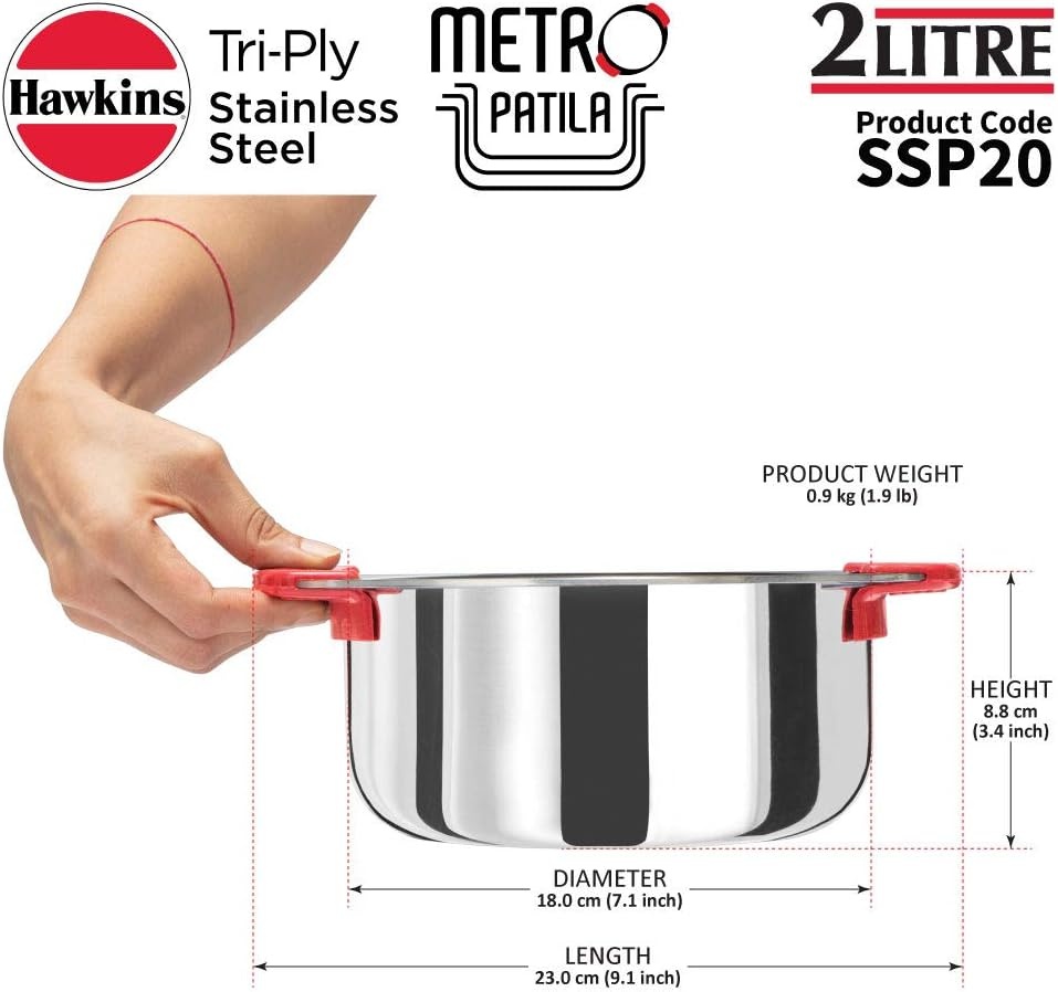 image:imageHawkins 2 Litre Metro Patila Triply Stainless Steel Tope Induction Bhagona Tapeli Silver SSP20Silver