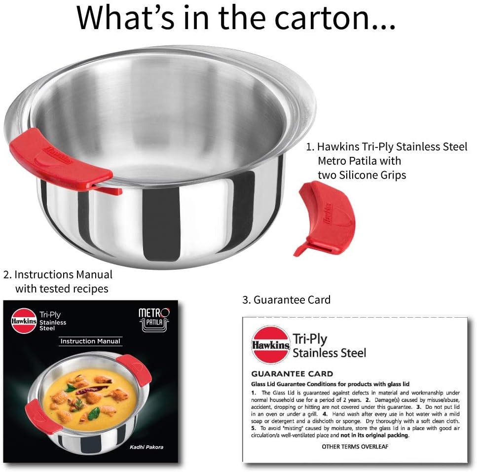 image:imageHawkins 2 Litre Metro Patila Triply Stainless Steel Tope Induction Bhagona Tapeli Silver SSP20Silver