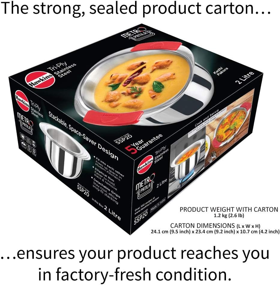 image:imageHawkins 2 Litre Metro Patila Triply Stainless Steel Tope Induction Bhagona Tapeli Silver SSP20Silver
