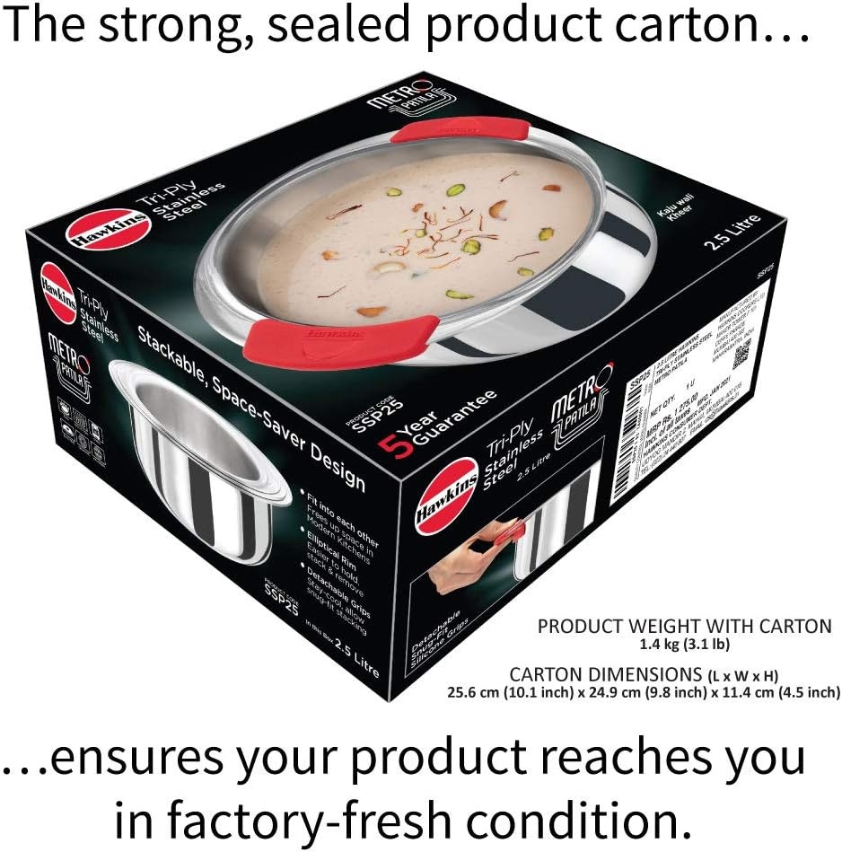 image:imageHawkins 2 Litre Metro Patila Triply Stainless Steel Tope Induction Bhagona Tapeli Silver SSP20Silver