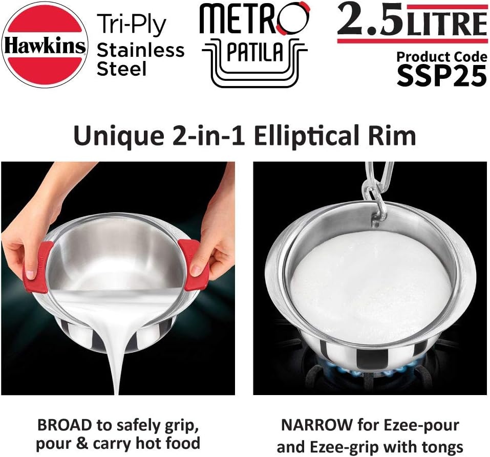 image:imageHawkins 2 Litre Metro Patila Triply Stainless Steel Tope Induction Bhagona Tapeli Silver SSP20Silver