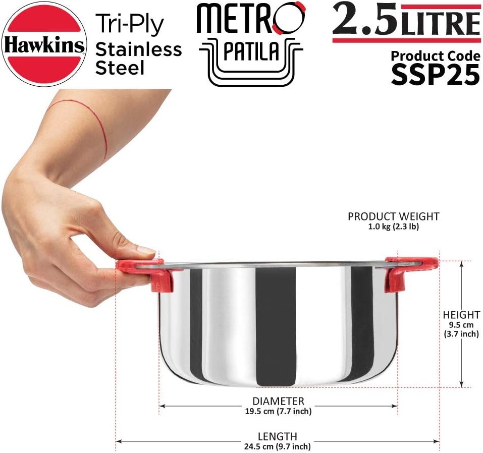 image:imageHawkins 2 Litre Metro Patila Triply Stainless Steel Tope Induction Bhagona Tapeli Silver SSP20Silver