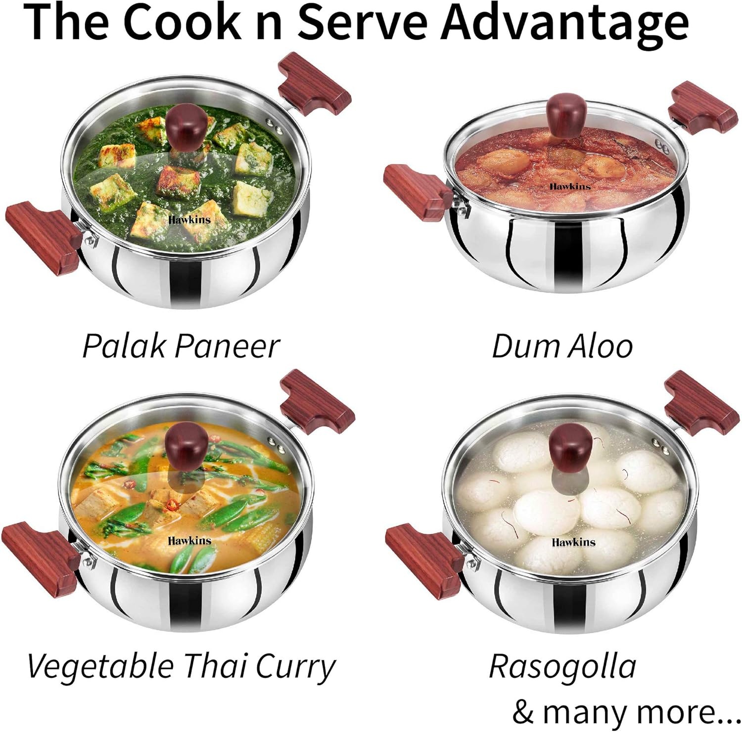 image:imageHawkins 3 Litre Cook n Serve Handi Triply Stainless Steel Handi with Glass Lid Induction Sauce Pan Biryani Handi Saucepan Silver SSH30G32 Quarts