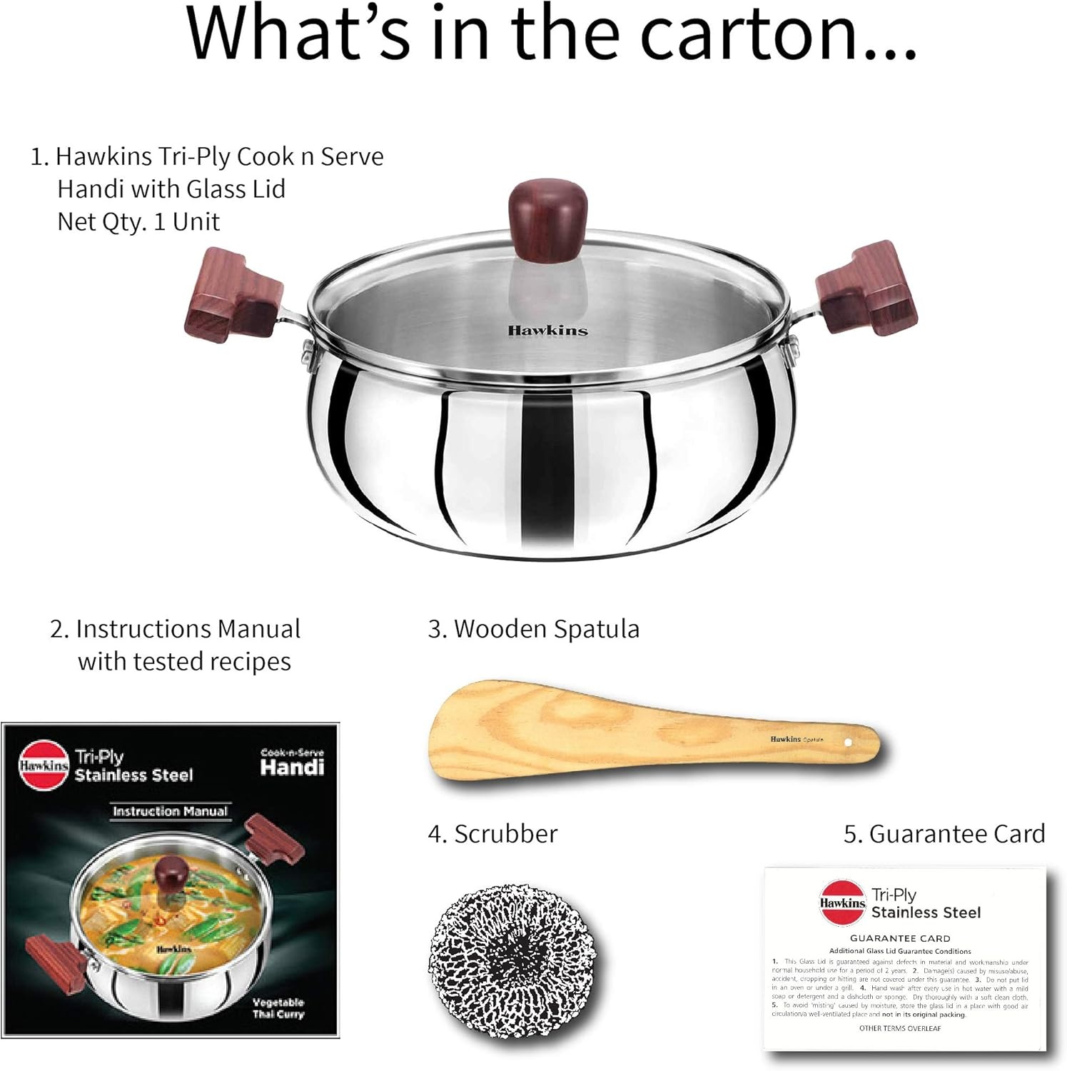 image:imageHawkins 3 Litre Cook n Serve Handi Triply Stainless Steel Handi with Glass Lid Induction Sauce Pan Biryani Handi Saucepan Silver SSH30G32 Quarts