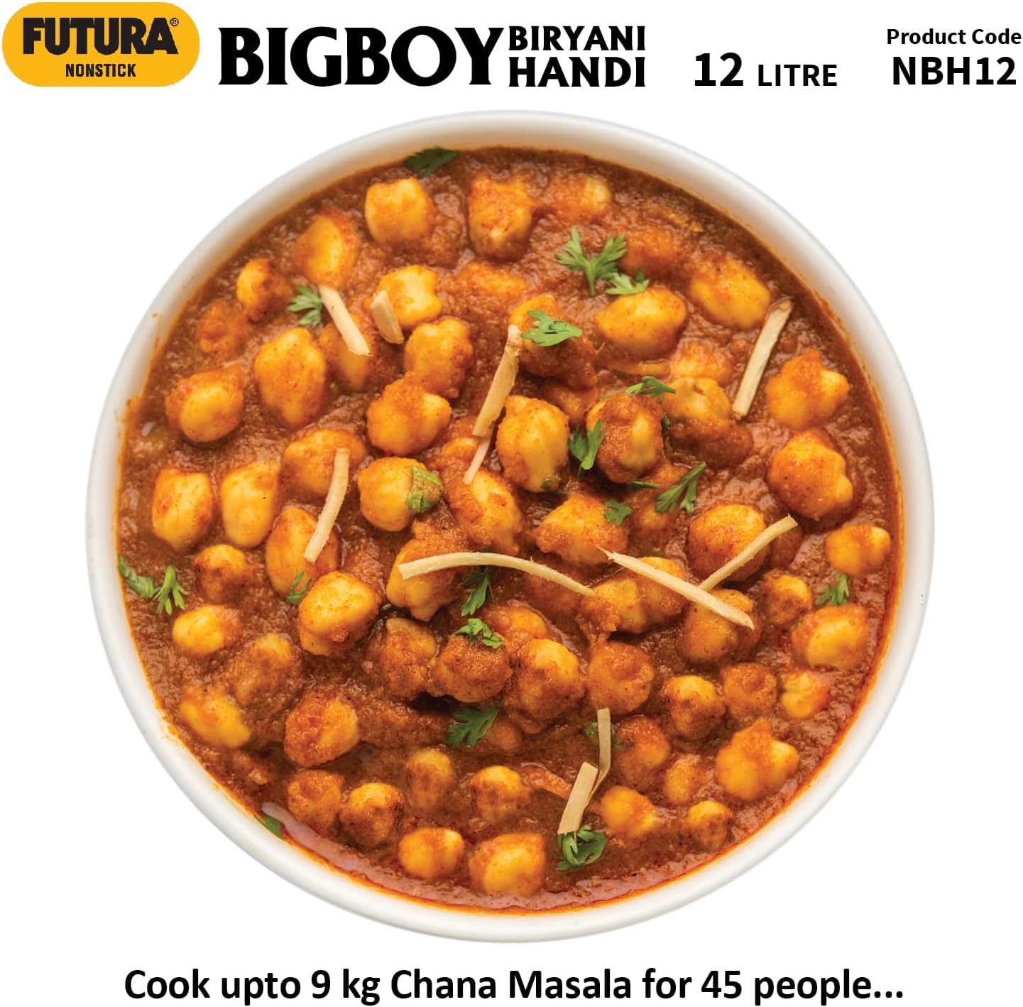 image:imageHawkins Futura 12 Litre BigBoy Biryani Handi Non Stick Pot with Hard Anodised Lid Sauce Pan for Cooking and Serving Biriyani Black NBH12 Aluminium