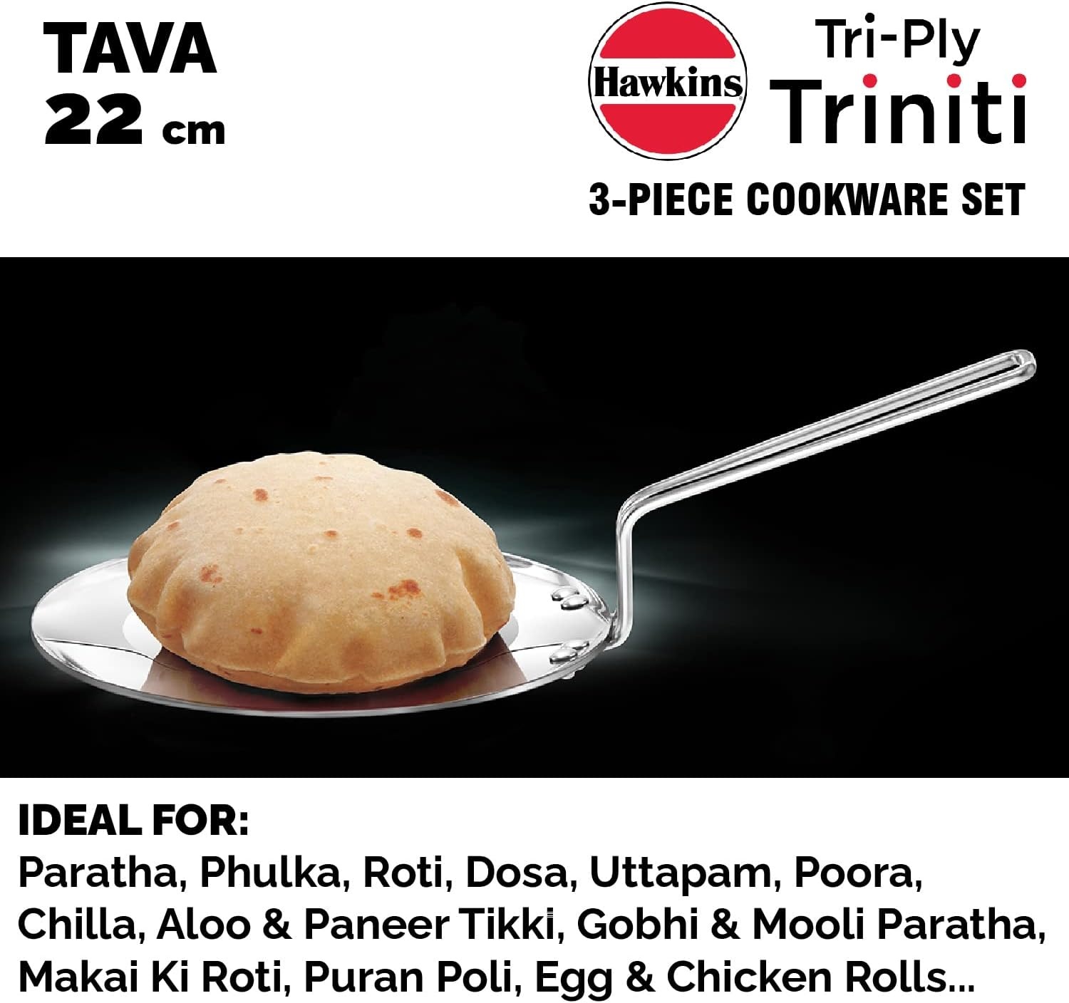 image:imageHawkins Triniti 3 Pieces Triply Stainless Steel Cookware Set 2 Frying Pan Tava DeepFry Pan with Glass Lid Silver SSET2