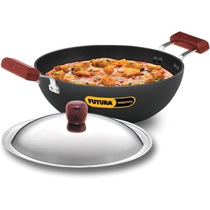 image:imageHAWKINS Futura 35 Litre Deep Kadhai Non Stick Kadai with Stainless Steel Lid Flat Bottom Induction Kadhai Black INK35S35 Litre
