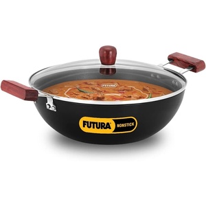 image:imageHAWKINS Futura 35 Litre Deep Kadhai Non Stick Kadai with Stainless Steel Lid Flat Bottom Induction Kadhai Black INK35S5 Litre