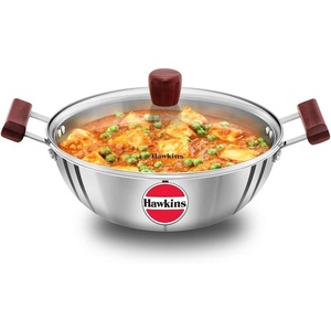 image:imageHawkins 4 Litre Deep Kadhai Triply Stainless Steel Kadai with Glass Lid Flat Bottom Induction Kadhai Big Kadai Silver SSK40GGlass Lid