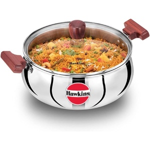 image:imageHawkins 5 Litre Cook n Serve Handi Triply Stainless Steel Handi with Glass Lid Induction Sauce Pan Biryani Handi Saucepan Silver SSH50G