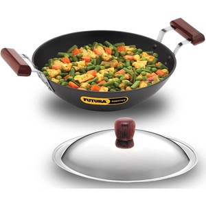image:imageHawkins Futura 25 Litre Deep Fry Pan Non Stick Kadai with Stainless Steel Lid Flat Bottom Induction Kadhai Black IND25S