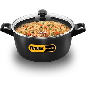 image:imageHawkins Futura 4 Litre Cook N Serve Bowl Non Stick Saucepan with Glass Lid Sauce Pan for Cooking and Serving Black Ncb40G 4 Liter
