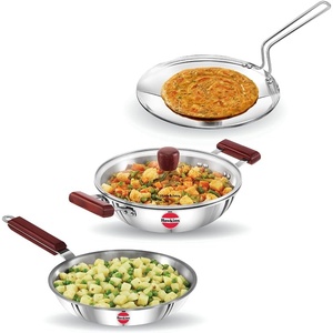 image:imageHawkins Triniti 3 Pieces Triply Stainless Steel Cookware Set 2  Frying Pan Tava DeepFry Pan with Glass Lid Silver SSET2