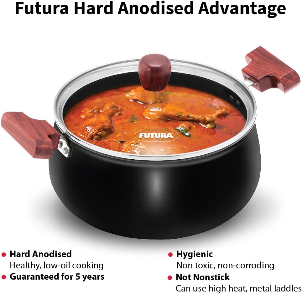 image:imageFUTURA Hawkins with 4 liters cook and serve handi glass lid hard anodized biryani handi pot black ACH40G