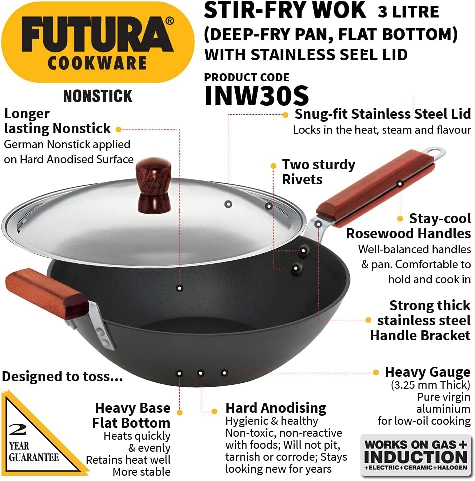 image:imageFUTURA INW30S 3 L NonStick Induction Stir Fry Wok Medium Black