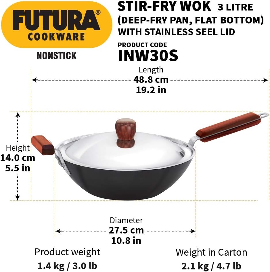 image:imageFUTURA INW30S 3 L NonStick Induction Stir Fry Wok Medium Black