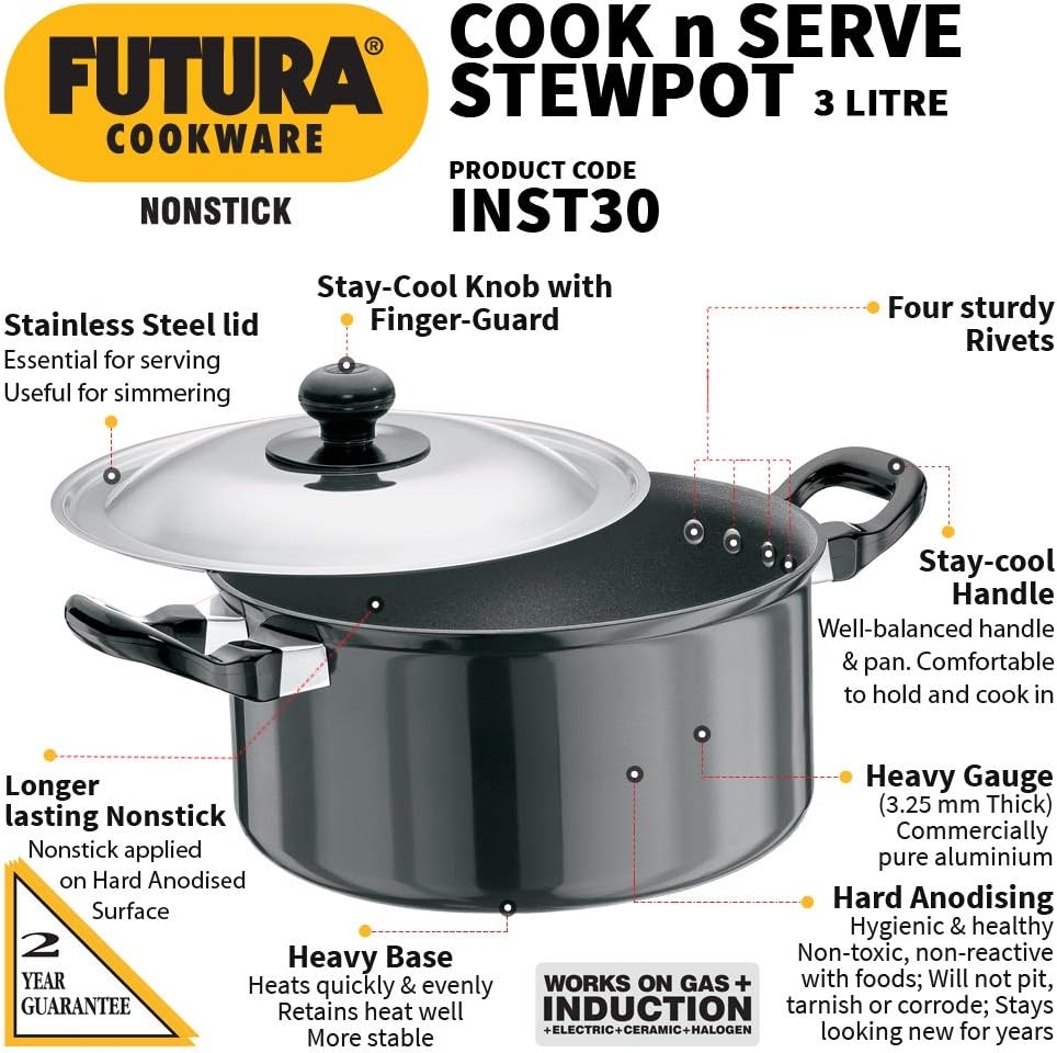 image:imageFutura Induction Future Nonstick Induction Base Stewpot with Steel Lid 3 L Small Black