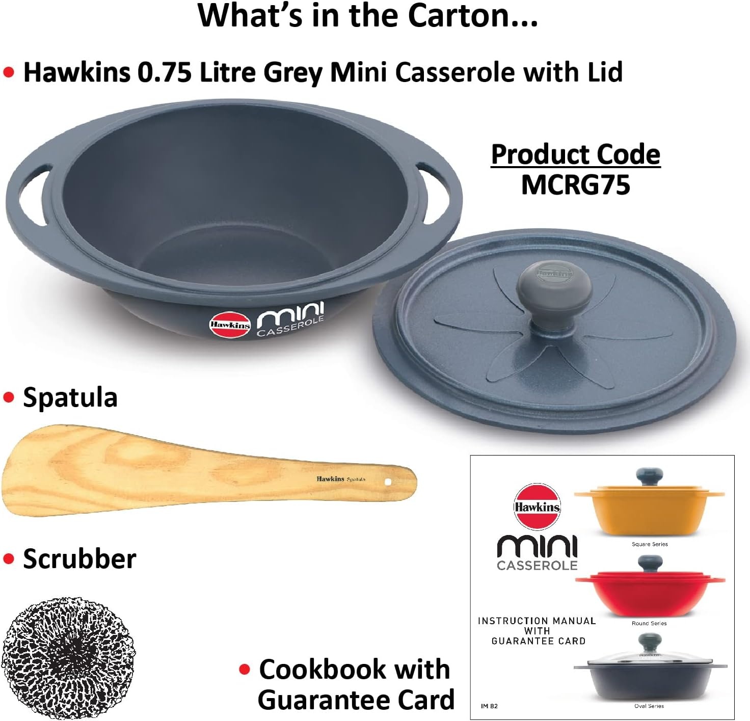 image:imageHAWKINS 075 Litre Mini Casserole with Lid Round Series DieCast pan for Cooking Reheating Serving and Storing Grey MCRG75