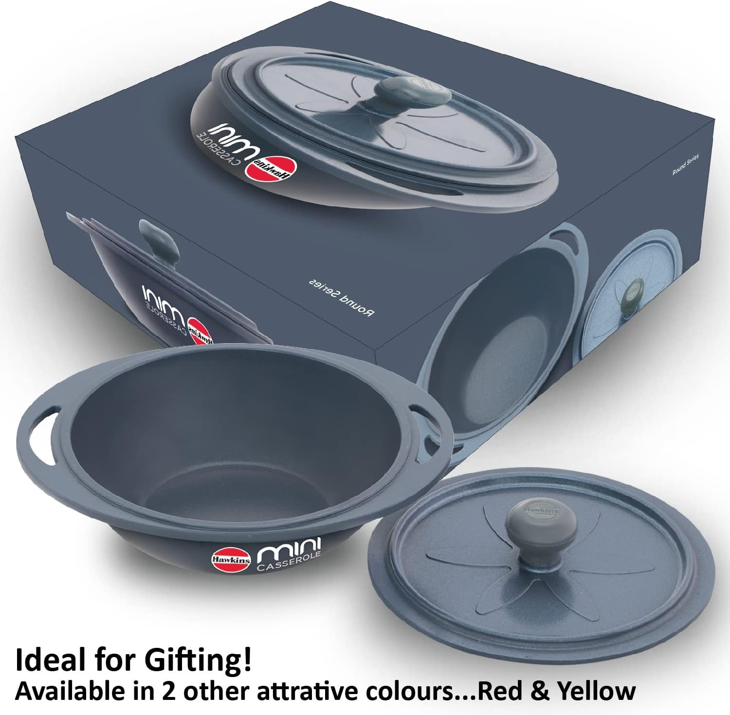 image:imageHAWKINS 075 Litre Mini Casserole with Lid Round Series DieCast pan for Cooking Reheating Serving and Storing Grey MCRG75